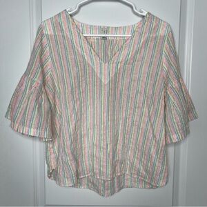 A New Day Striped V-Neck Women's Top Size Medium Flutter Sleeve Blouxe